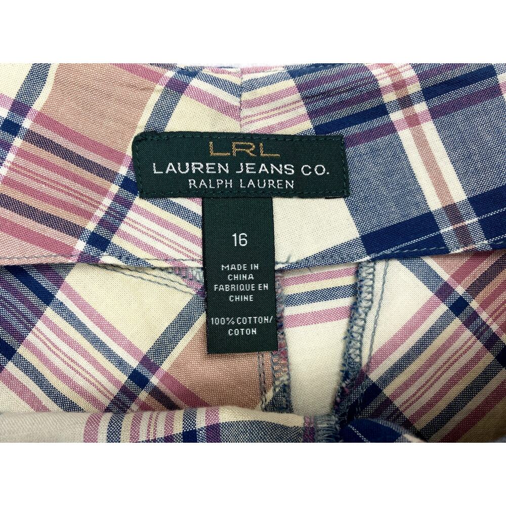 VTG Women 16 Lauren Jeans Co Ralph Lauren Skirt Pink Blue Plaid Patchwork A-Line - Picture 2 of 3